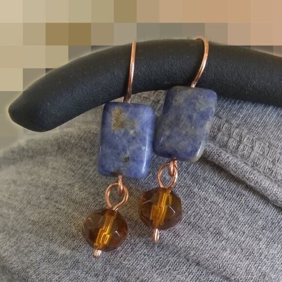 Rustic Blue Sodalite + Copper Earrings for Jeans, Denim & Leather Lovers! - Picture 4 of 7